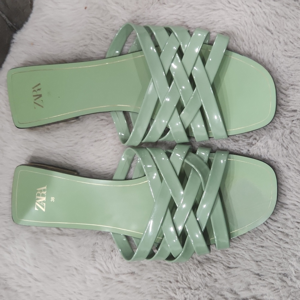 Zara Green Woven Sandals Size 8 - Picture 4 of 8